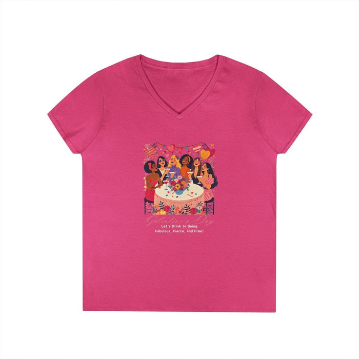 💖 Galentine's Day: Fabulous, Fierce & Free! 🥂 Ladies' V-Neck Tee ✨ Celebrate the power of female friendship! - Whippie's