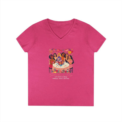 💖 Galentine's Day: Fabulous, Fierce & Free! 🥂 Ladies' V-Neck Tee ✨ Celebrate the power of female friendship! - Whippie's