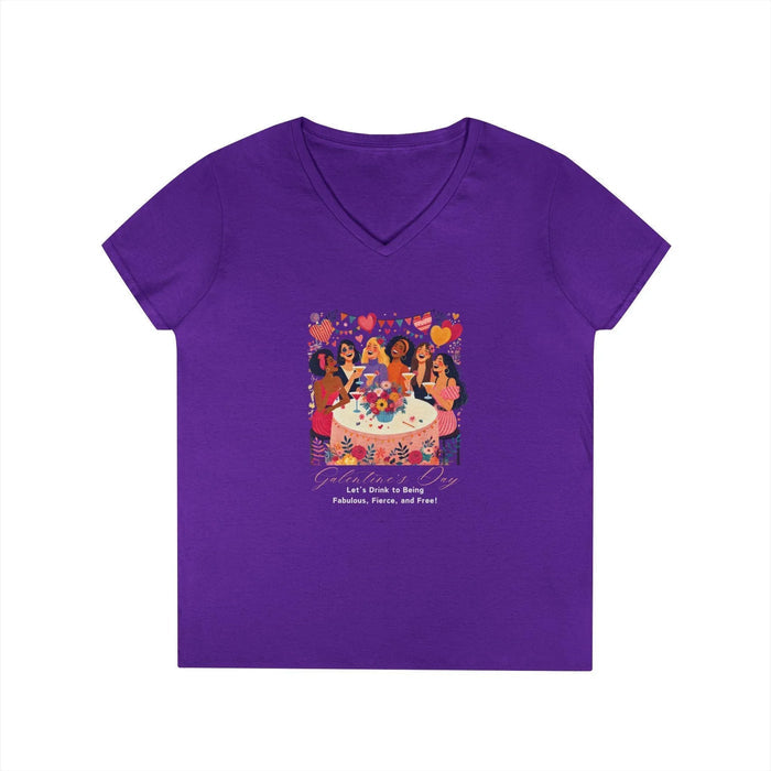 💖 Galentine's Day: Fabulous, Fierce & Free! 🥂 Ladies' V-Neck Tee ✨ Celebrate the power of female friendship! - Whippie's