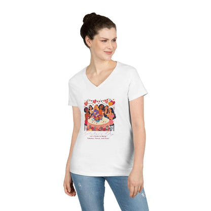 💖 Galentine's Day: Fabulous, Fierce & Free! 🥂 Ladies' V-Neck Tee ✨ Celebrate the power of female friendship! - Whippie's
