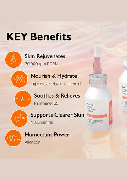 Product bottle with key benefits listed on a gradient background
