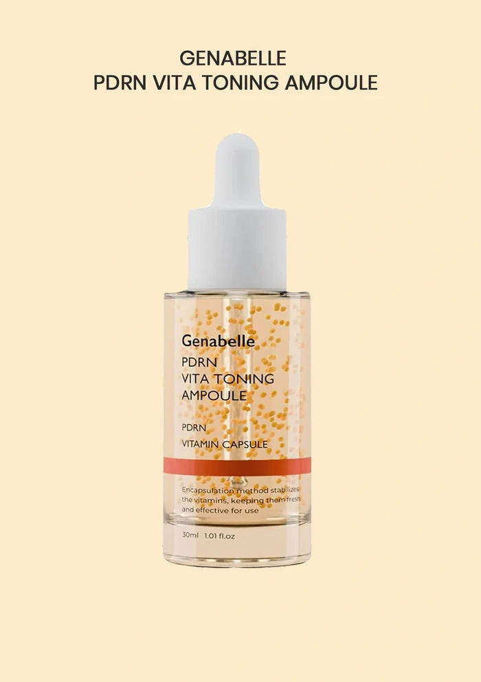 Genabelle PDRN Vita Toning Ampoule bottle on a beige background