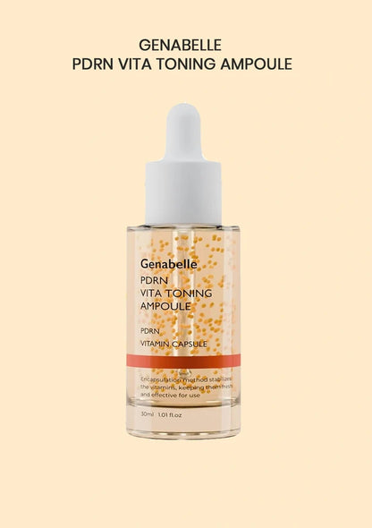 Genabelle PDRN Vita Toning Ampoule bottle on a beige background