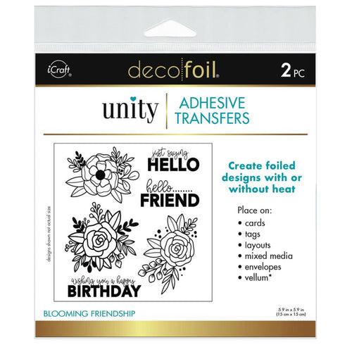 Gina K. Designs - Deco Foil Adhesive Transfer Sheets - Blooming Friendship. Make your mark with Deco Foil Adhesive Transfers designs and coordinating words in the signature Unity style. Available at Embellish Away located in Bowmanville Ontario Canada.