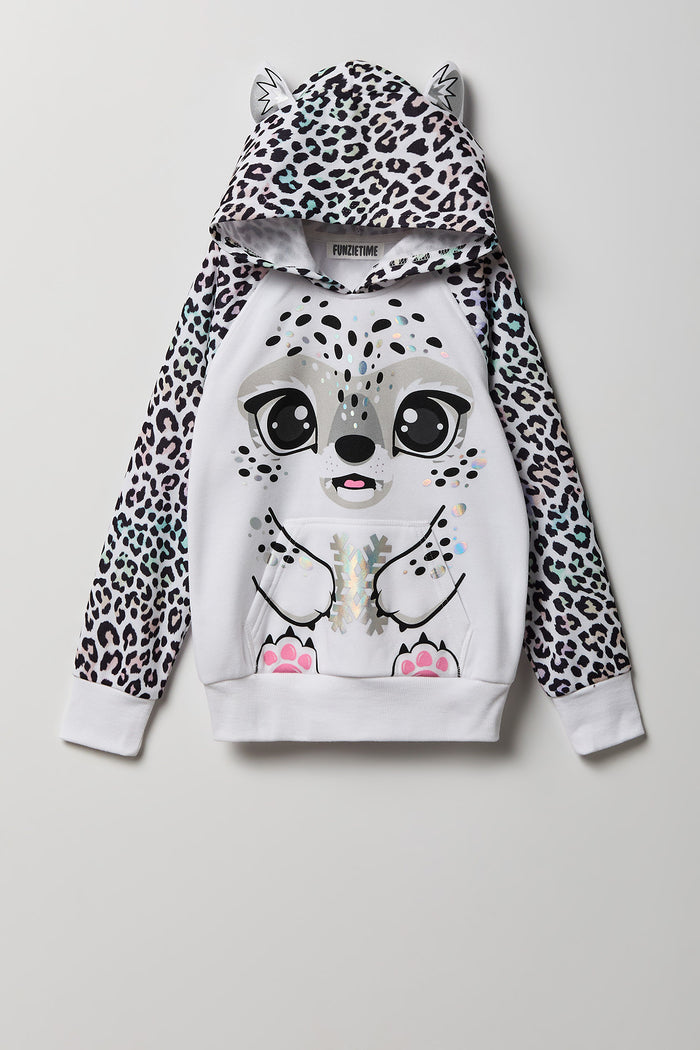 Girls 3D Snow Leopard Character Hoodie