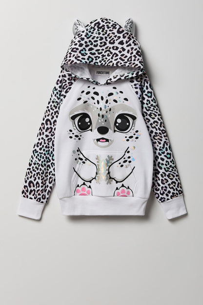 Girls 3D Snow Leopard Character Hoodie