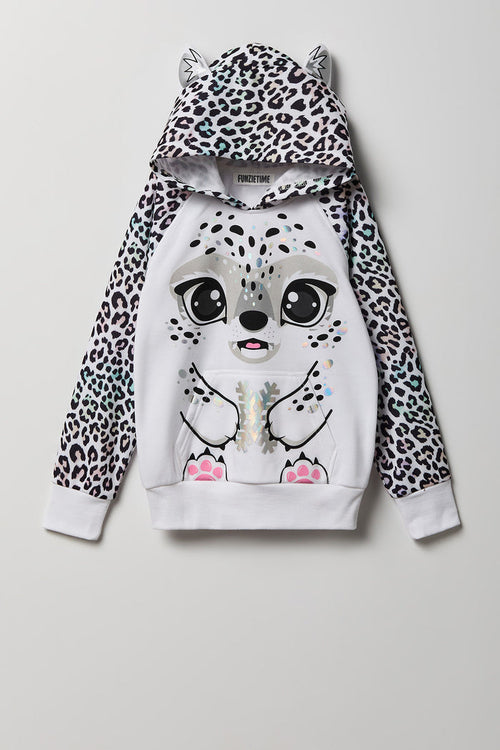 Girls 3D Snow Leopard Character Hoodie