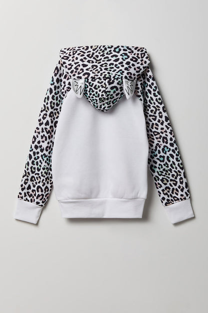 Girls 3D Snow Leopard Character Hoodie