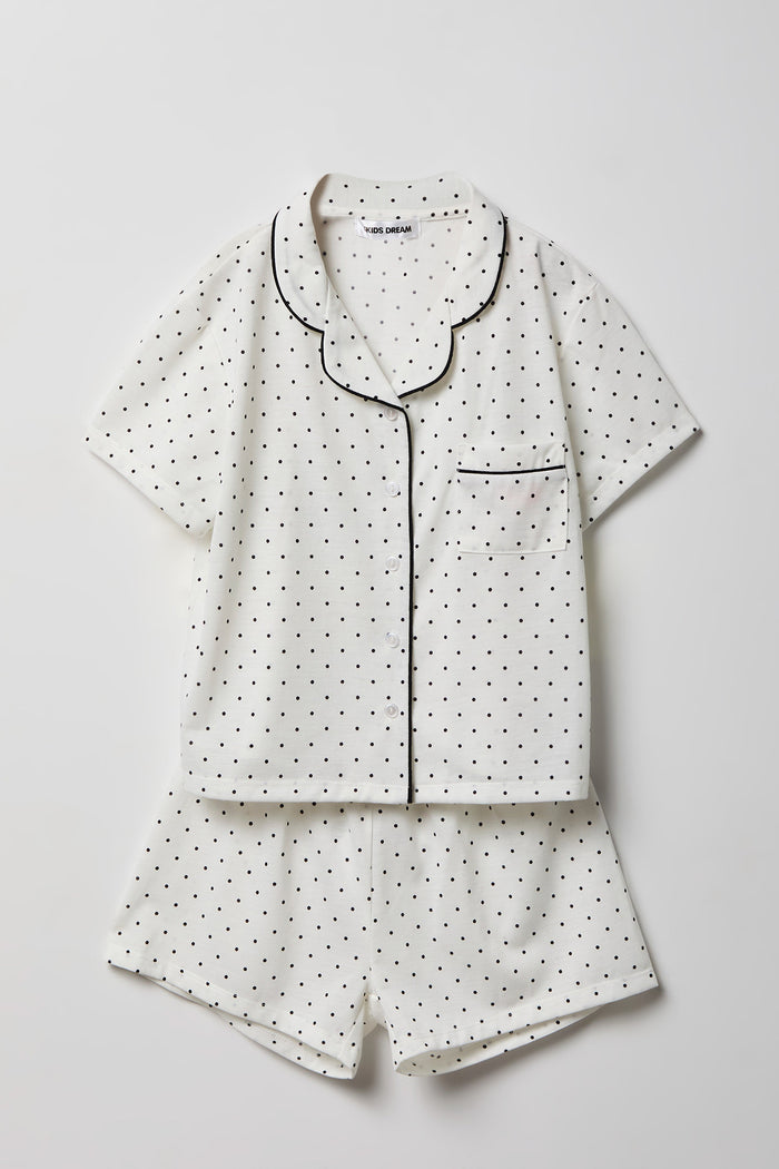 Girls Button-Up Top & Short Pajama Set