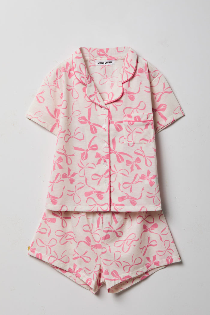 Girls Button-Up Top & Short Pajama Set