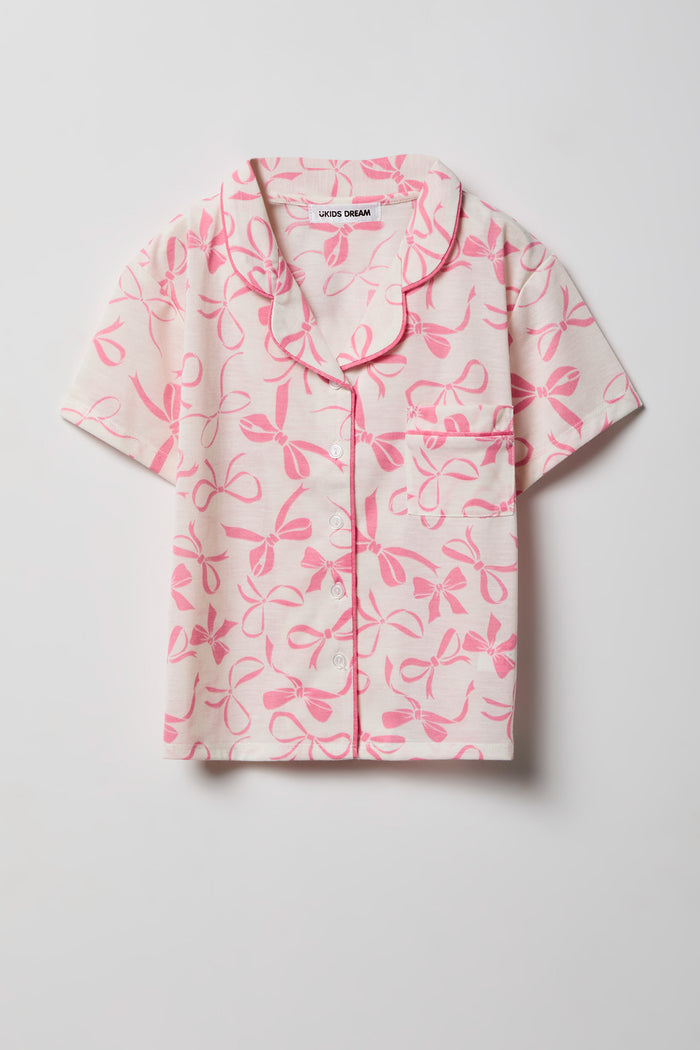 Girls Button-Up Top & Short Pajama Set