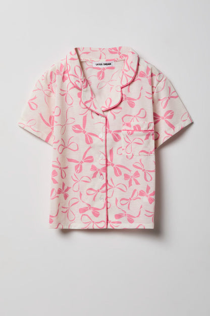 Girls Button-Up Top & Short Pajama Set