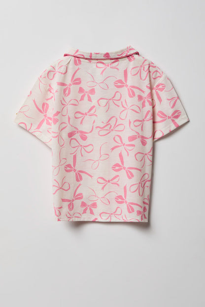 Girls Button-Up Top & Short Pajama Set
