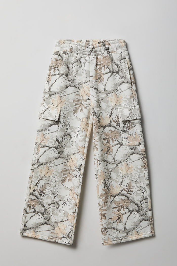 Girls Camo Wide Leg Cargo Fleece Sweatpant