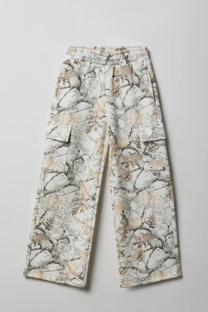 Girls Camo Wide Leg Cargo Fleece Sweatpant