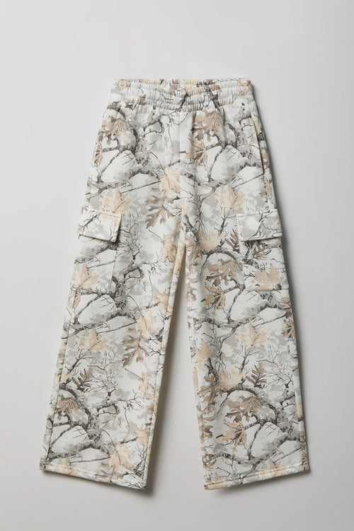 Girls Camo Wide Leg Cargo Fleece Sweatpant