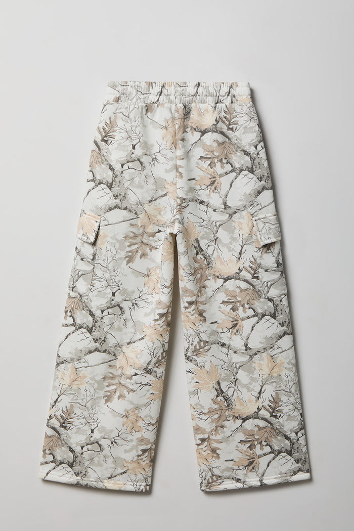 Girls Camo Wide Leg Cargo Fleece Sweatpant