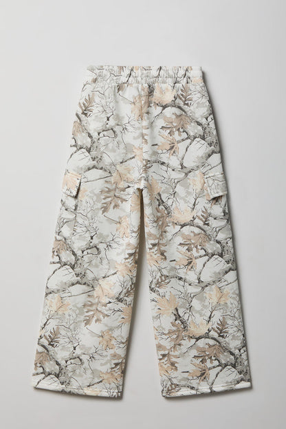 Girls Camo Wide Leg Cargo Fleece Sweatpant