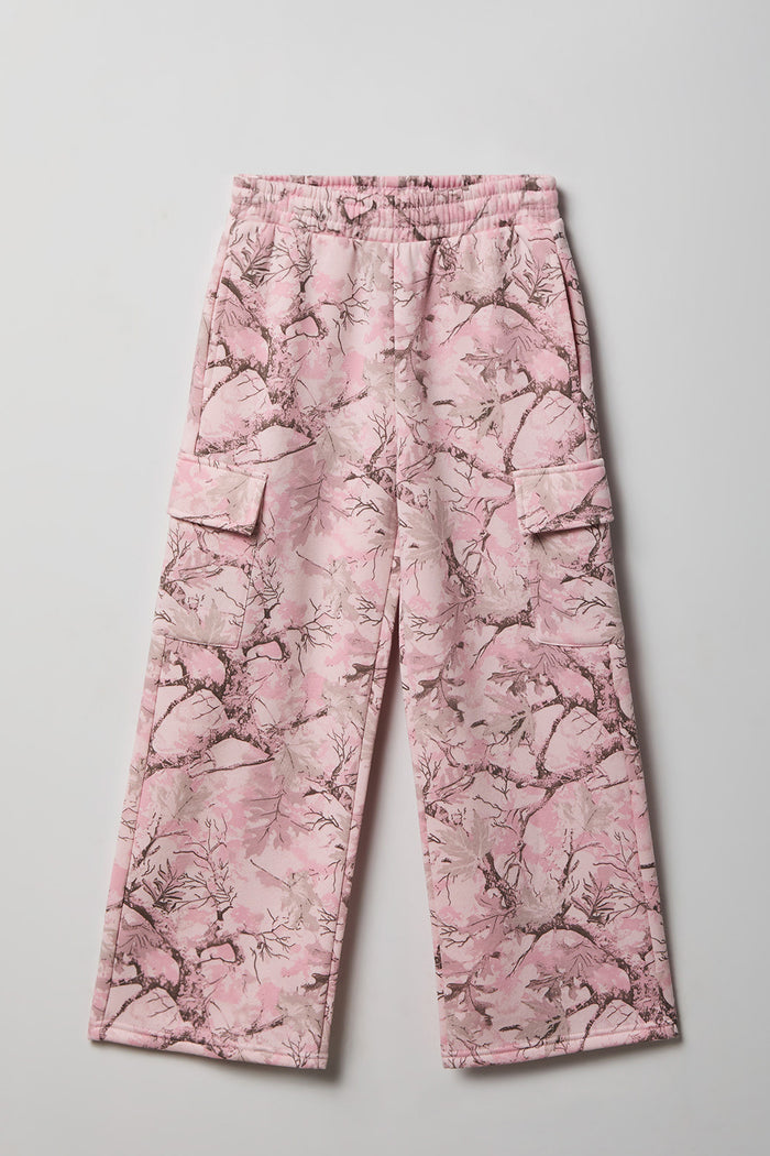 Girls Camo Wide Leg Cargo Fleece Sweatpant