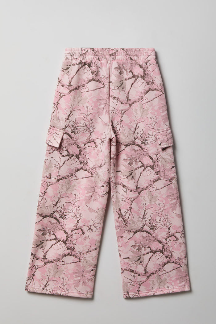 Girls Camo Wide Leg Cargo Fleece Sweatpant