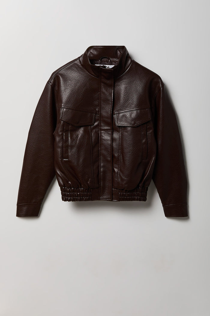 Girls Faux-Leather Bomber Jacket