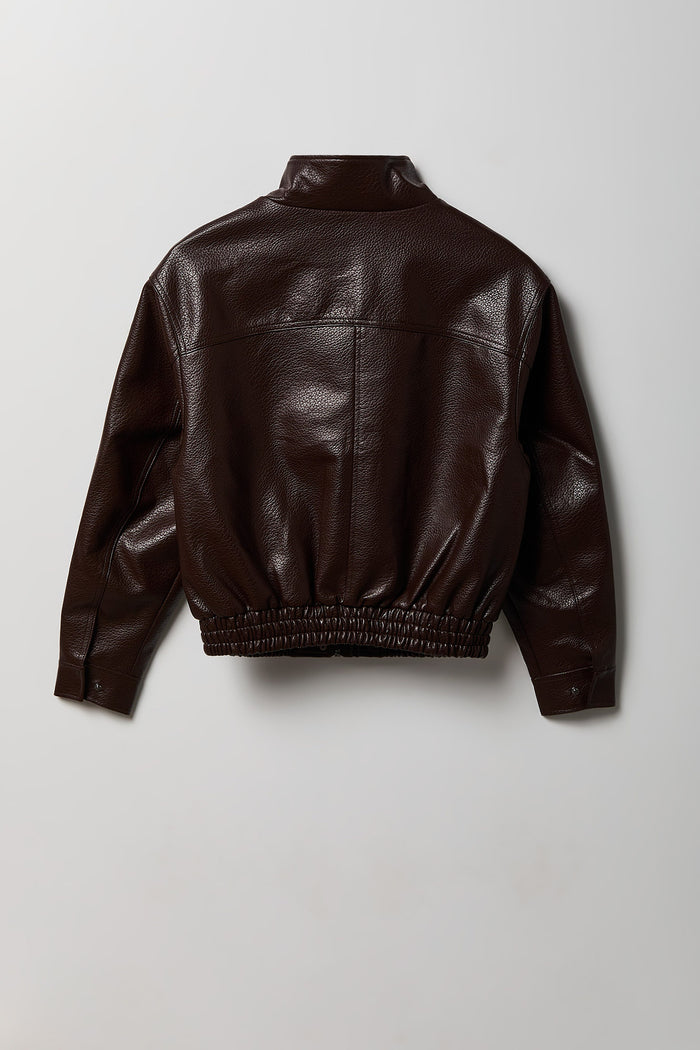 Girls Faux-Leather Bomber Jacket