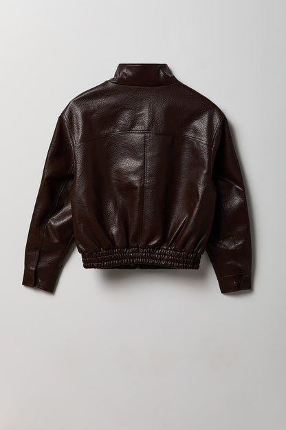 Girls Faux-Leather Bomber Jacket