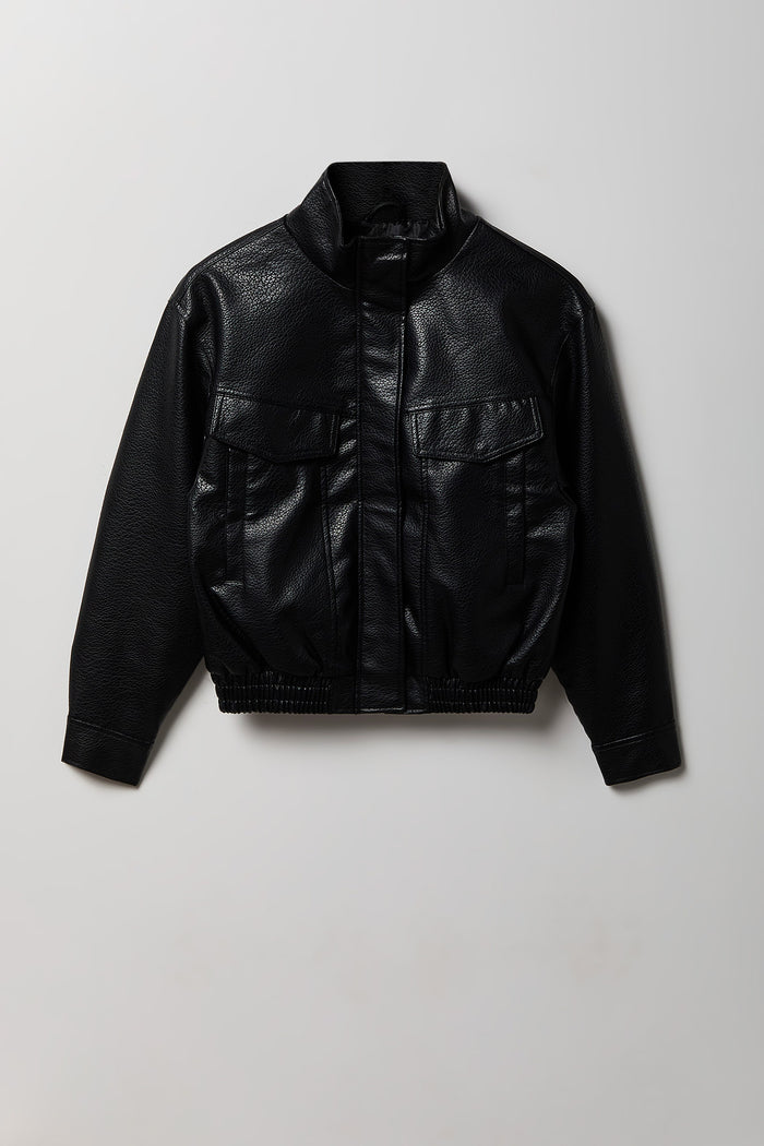 Girls Faux-Leather Bomber Jacket