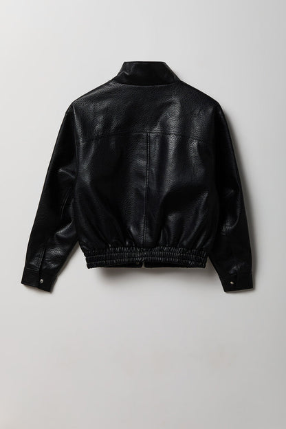 Girls Faux-Leather Bomber Jacket