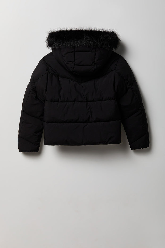 Girls Fur Trim Puffer Jacket