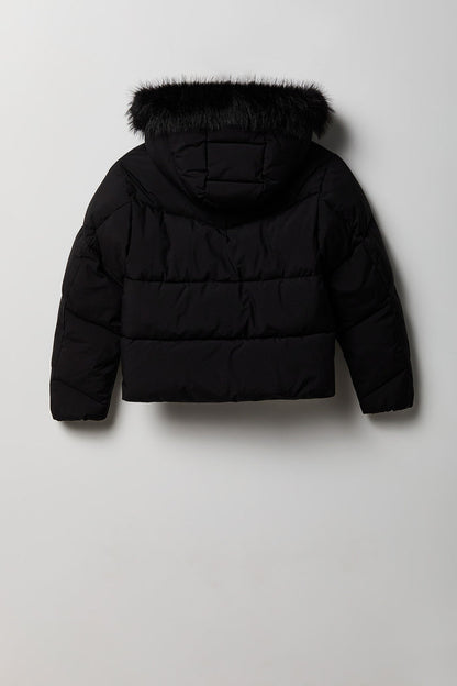 Girls Fur Trim Puffer Jacket