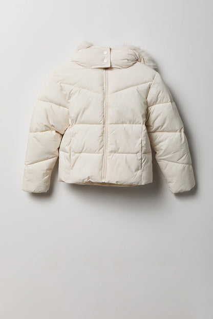 Girls Fur Trim Puffer Jacket