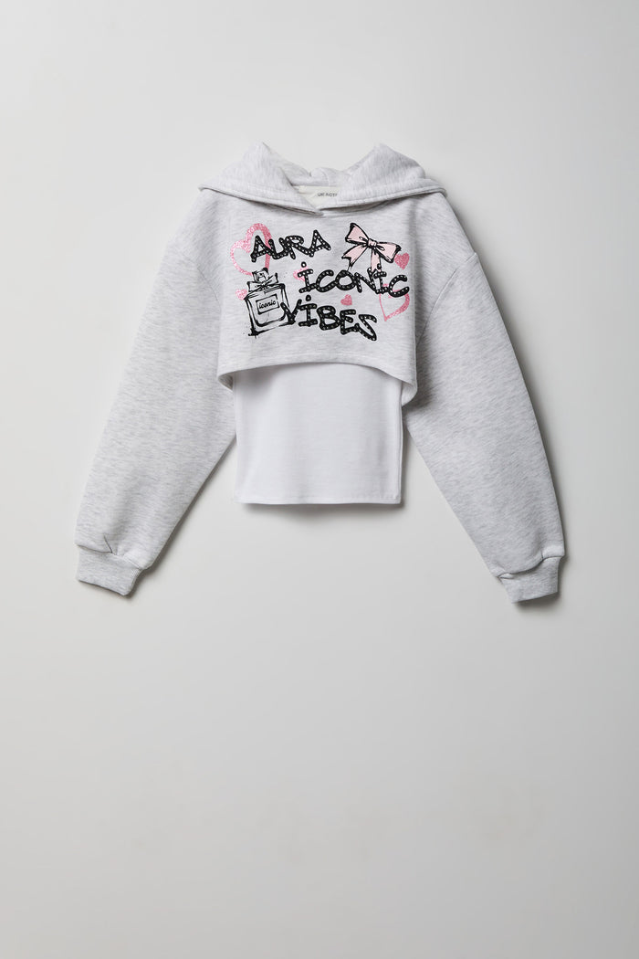 Girls Graphic Fleece Hoodie & Tank Set
