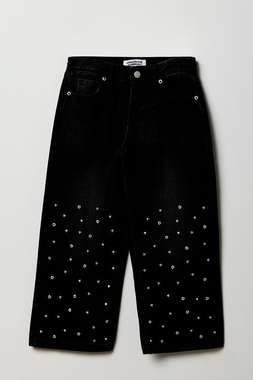 Girls Mid Rise Heart Studded Super Baggy Jean