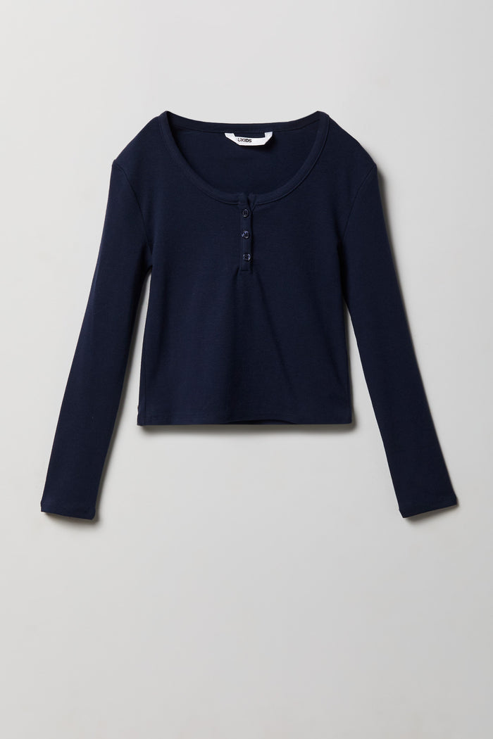 Girls Ribbed Long Sleeve Henley Top