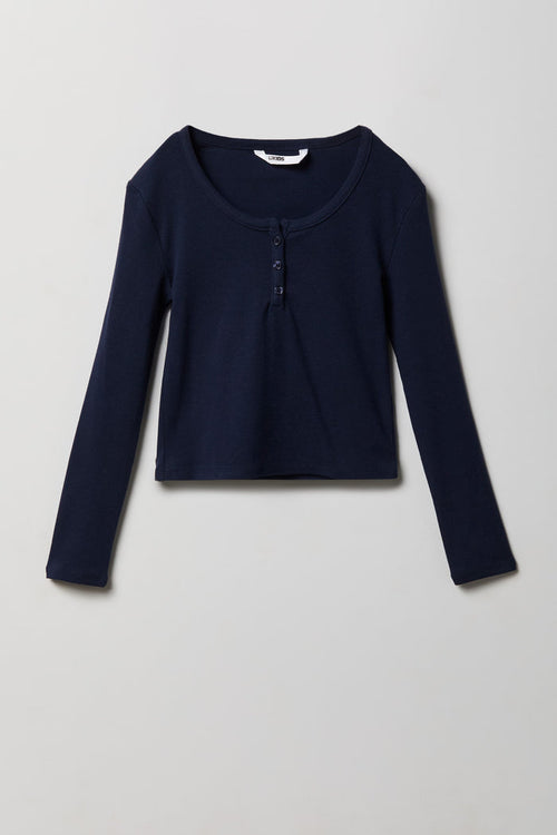Girls Ribbed Long Sleeve Henley Top