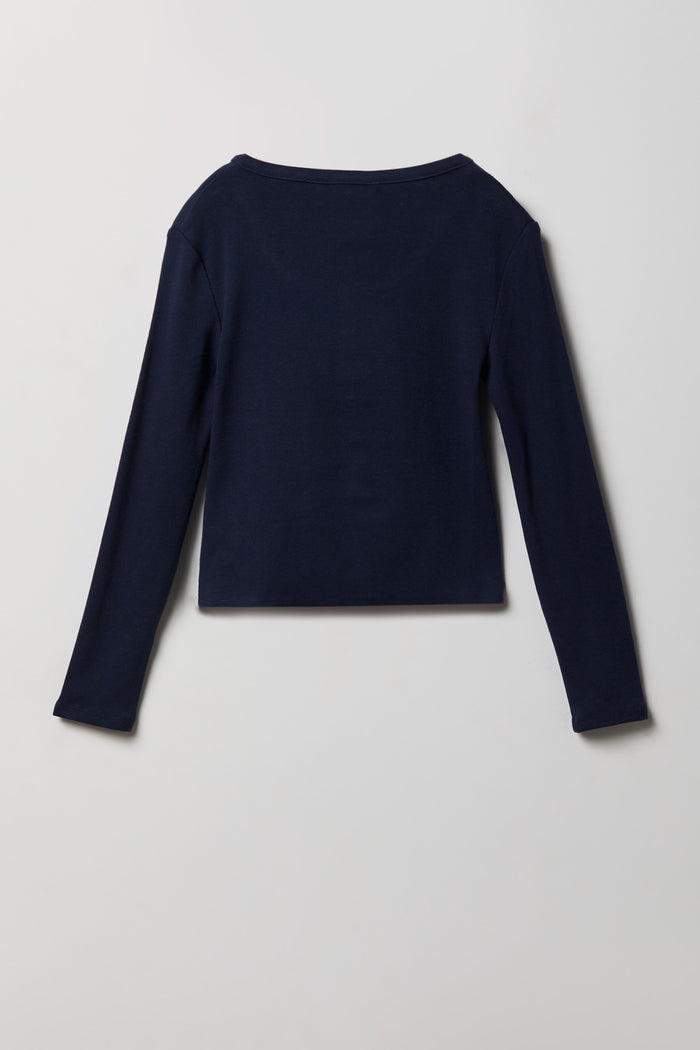 Girls Ribbed Long Sleeve Henley Top