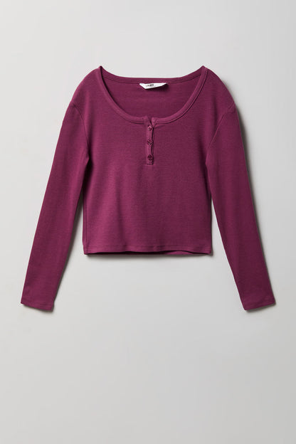 Girls Ribbed Long Sleeve Henley Top