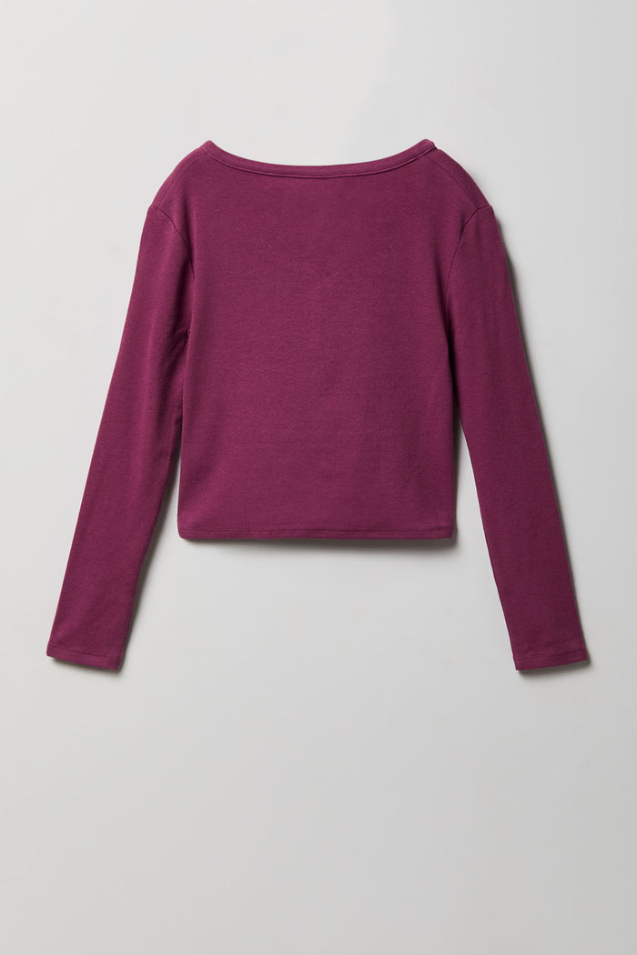 Girls Ribbed Long Sleeve Henley Top