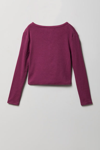 Girls Ribbed Long Sleeve Henley Top