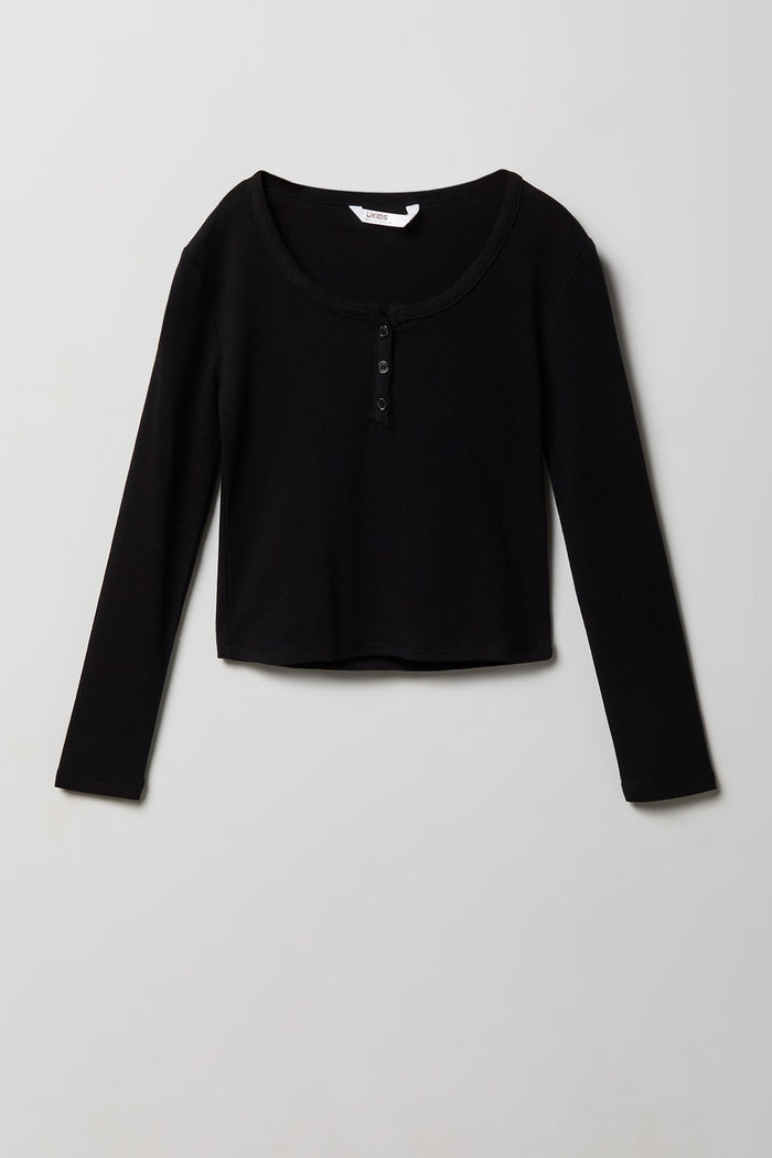 Girls Ribbed Long Sleeve Henley Top