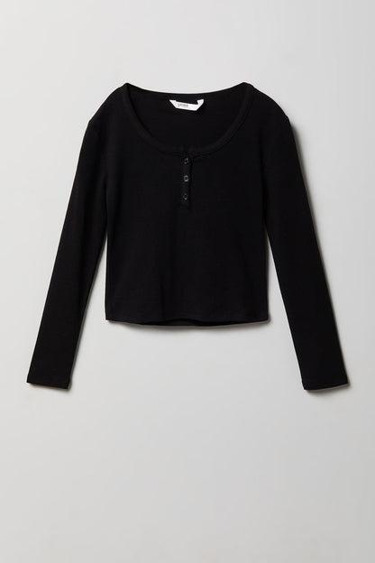 Girls Ribbed Long Sleeve Henley Top