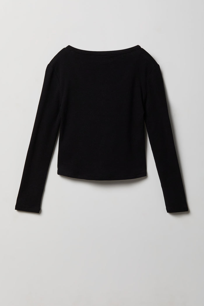 Girls Ribbed Long Sleeve Henley Top
