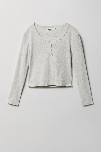 Girls Ribbed Long Sleeve Henley Top