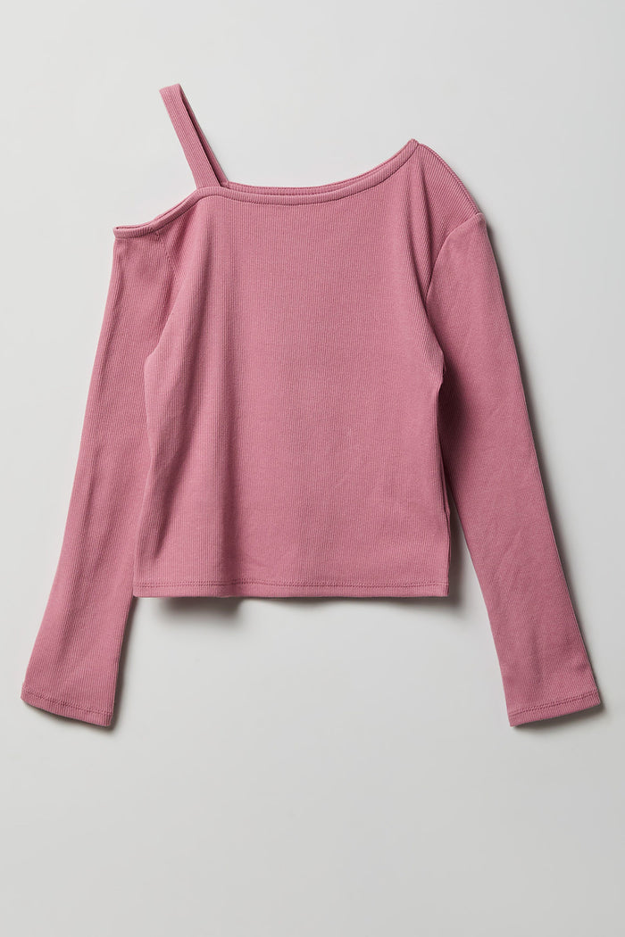 Girls Ribbed One Shoulder Top