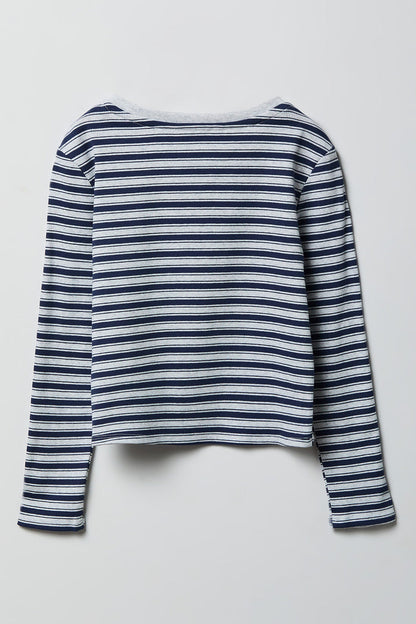 Girls Ribbed Rhinestone Long Sleeve Top