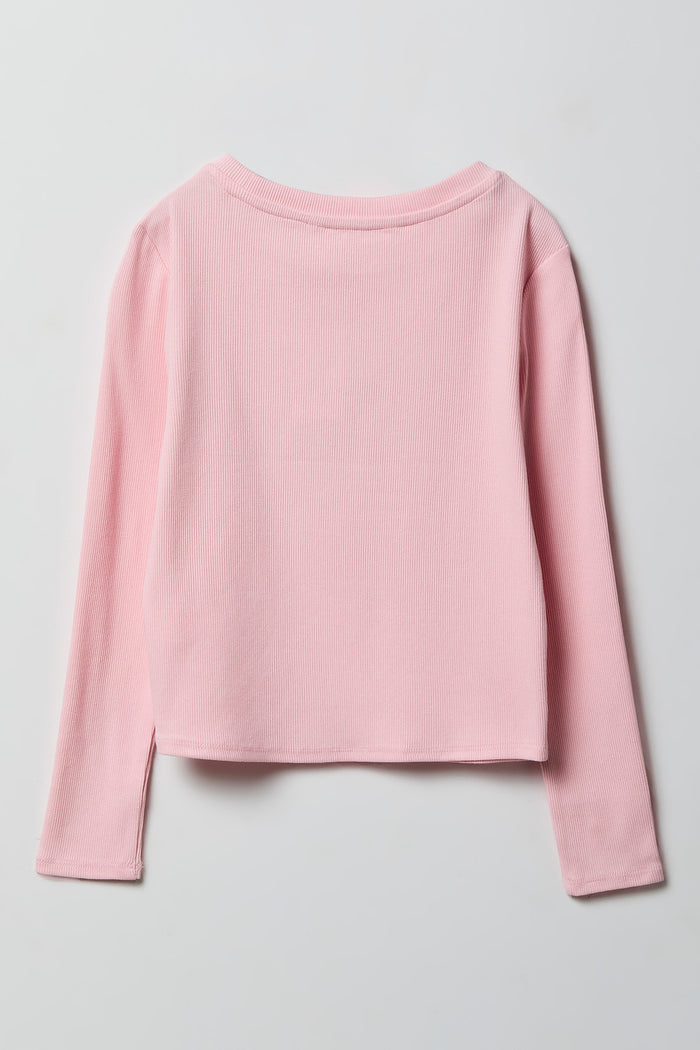 Girls Ribbed Rhinestone Long Sleeve Top