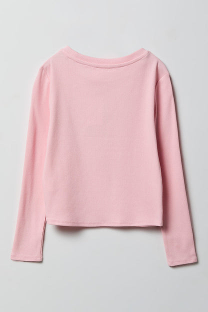 Girls Ribbed Rhinestone Long Sleeve Top