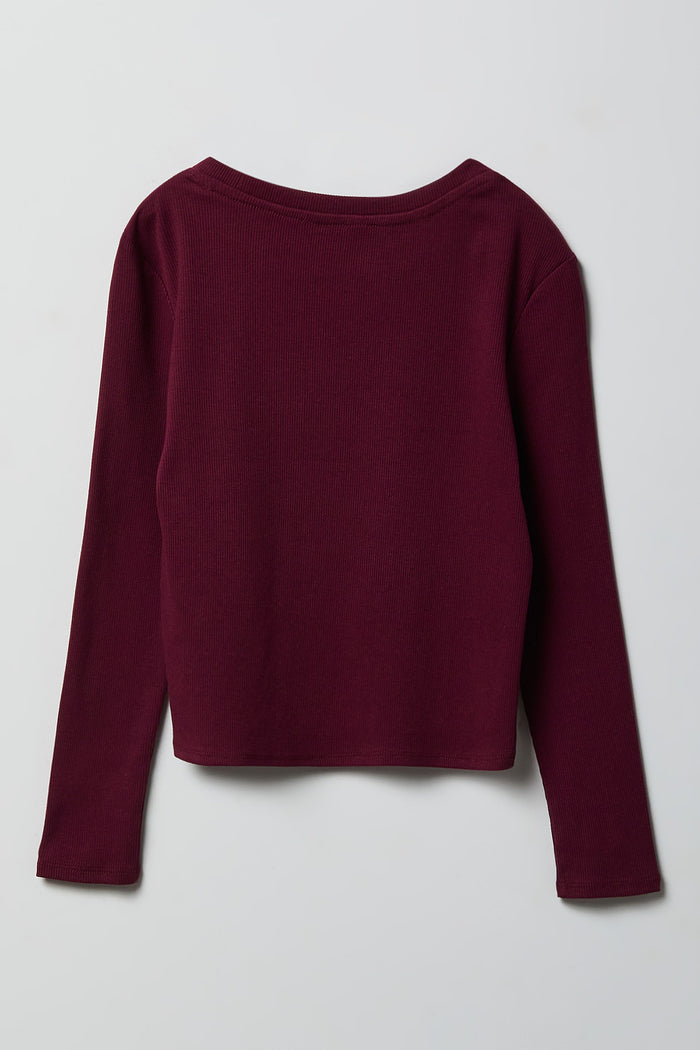 Girls Ribbed Rhinestone Long Sleeve Top