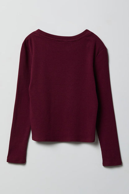 Girls Ribbed Rhinestone Long Sleeve Top